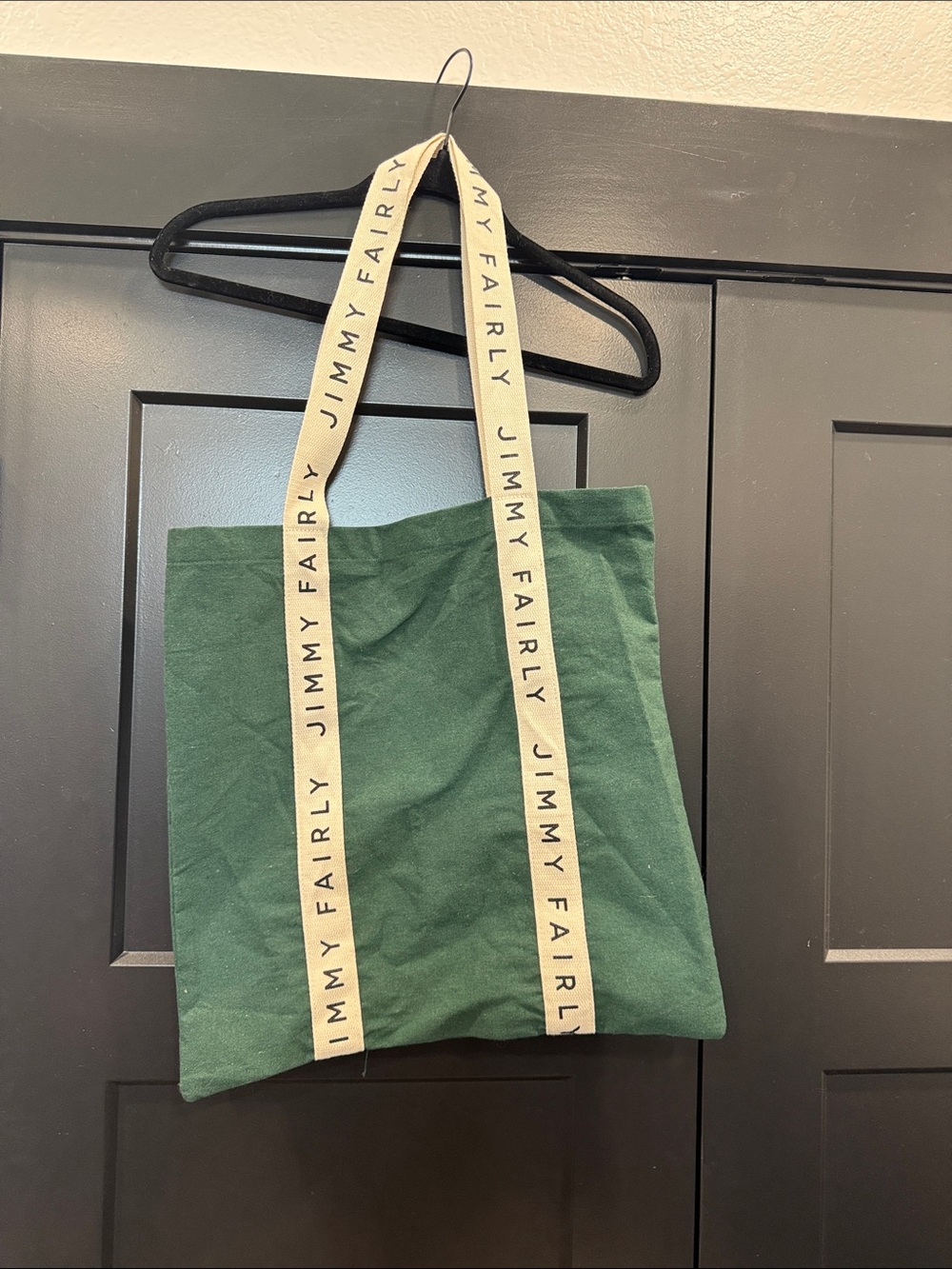 Jimmy Fairly Dark Green Canvas Tote with Branded Cream Straps